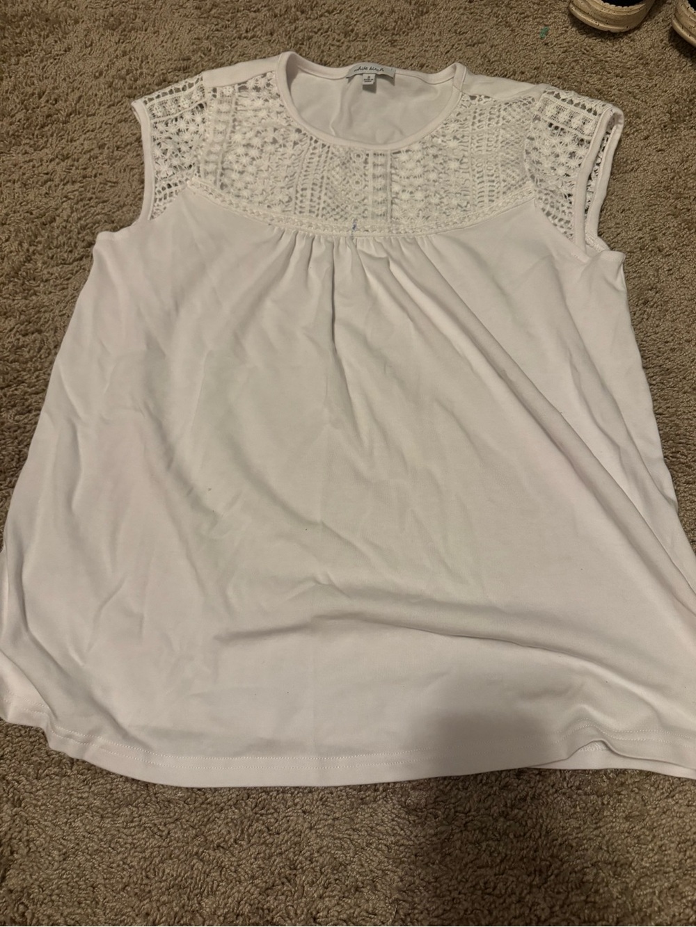 white birch White Crochet Yoke Sleeveless Tank Top